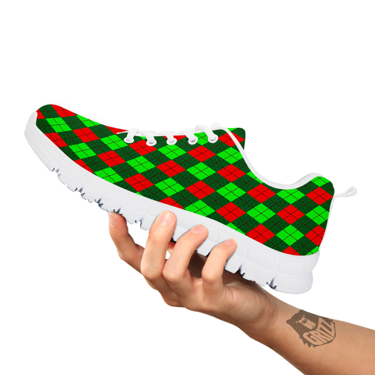 Argyle Green And Red Print Pattern White Sneaker-grizzshop