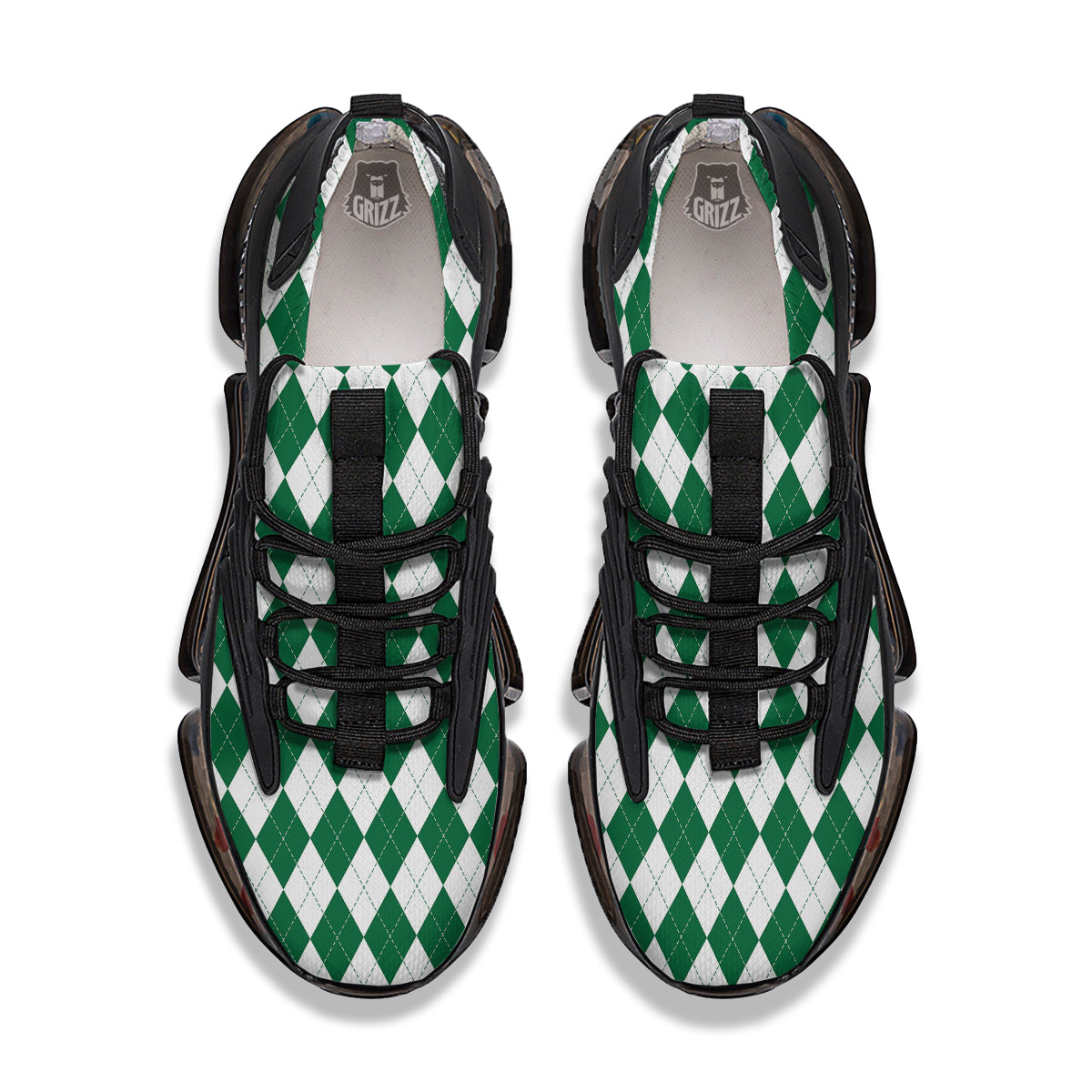 Argyle Green And White Print Pattern Black Gym Shoes-grizzshop