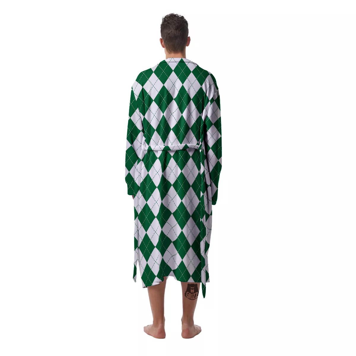 Argyle Green And White Print Pattern Men's Robe-grizzshop