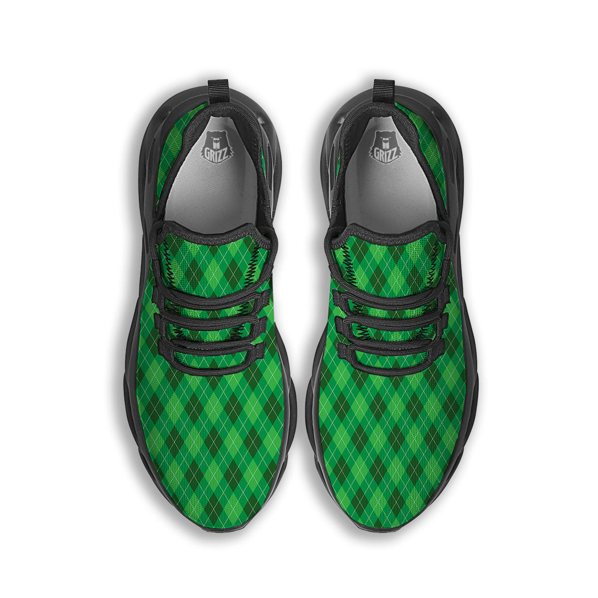 Argyle Green Print Pattern Black Running Shoes-grizzshop