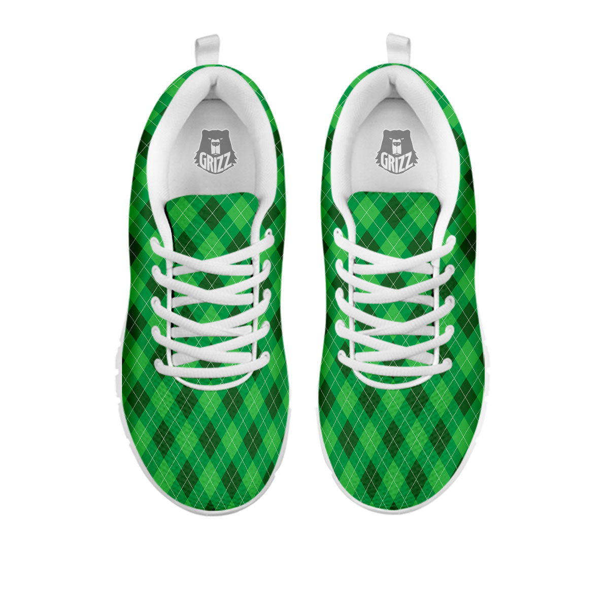 Argyle Green Print Pattern White Sneaker-grizzshop