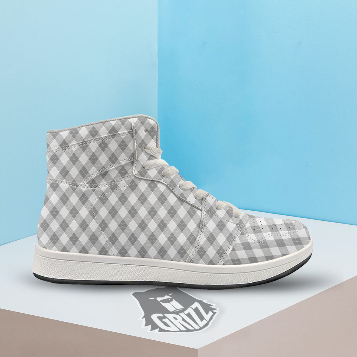 Argyle Grey Print Pattern High Top Sneakers-grizzshop