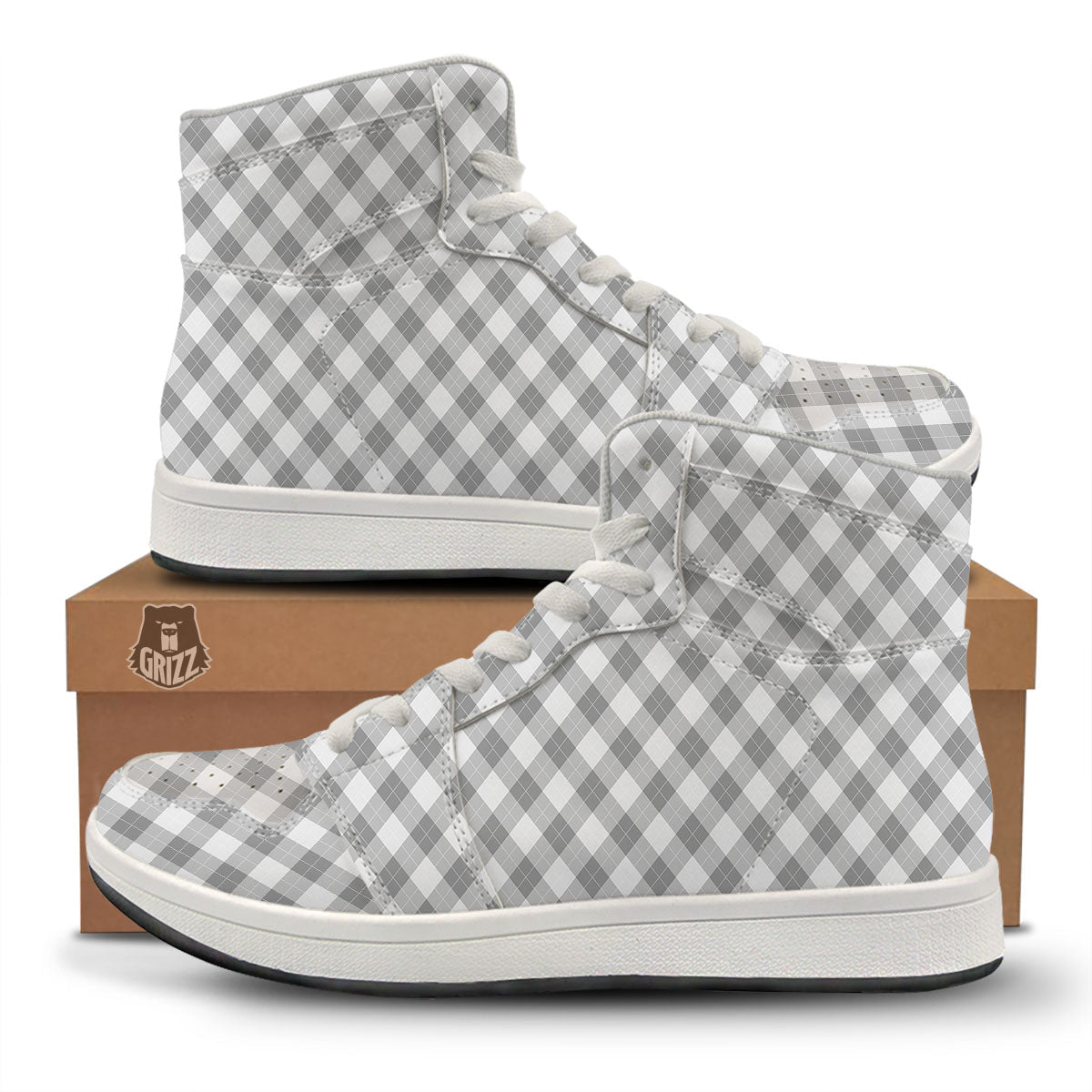Argyle Grey Print Pattern High Top Sneakers-grizzshop