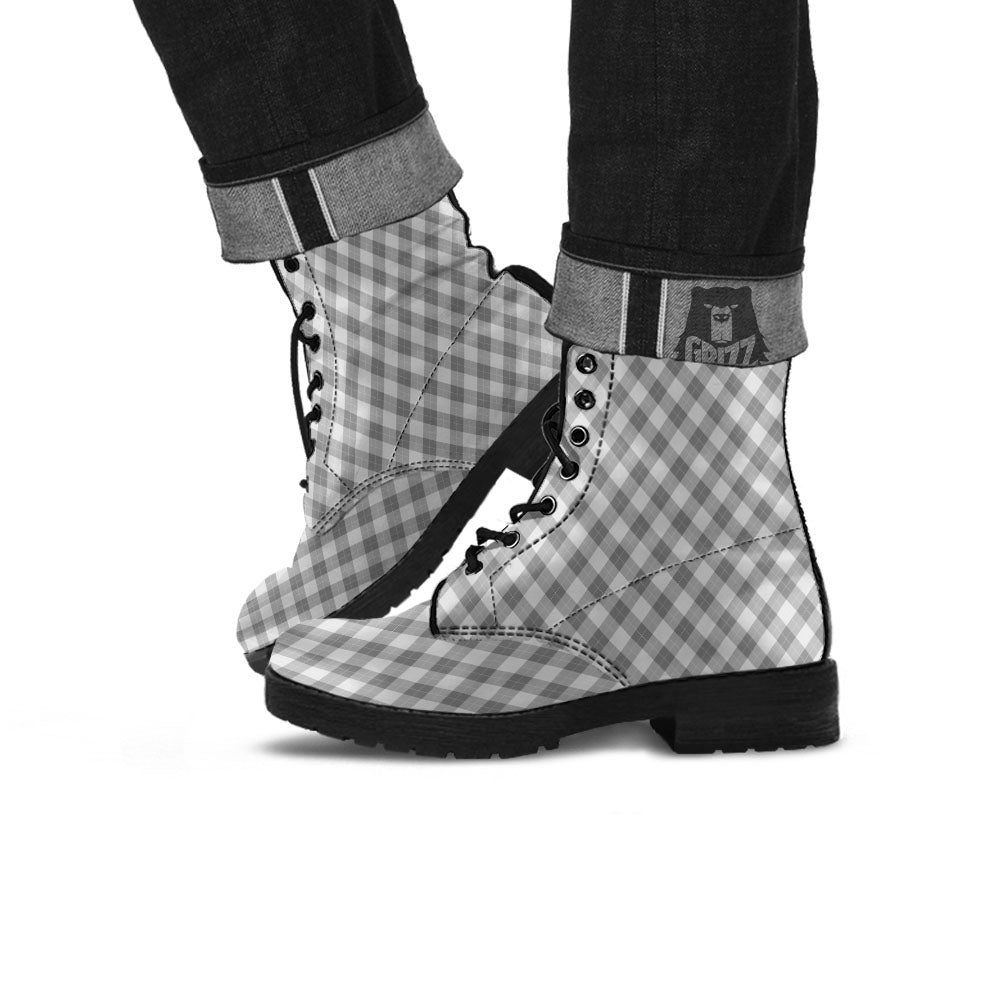Argyle Grey Print Pattern Leather Boots-grizzshop