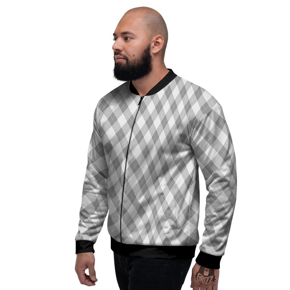 Argyle Grey Print Pattern Men's Bomber Jacket-grizzshop