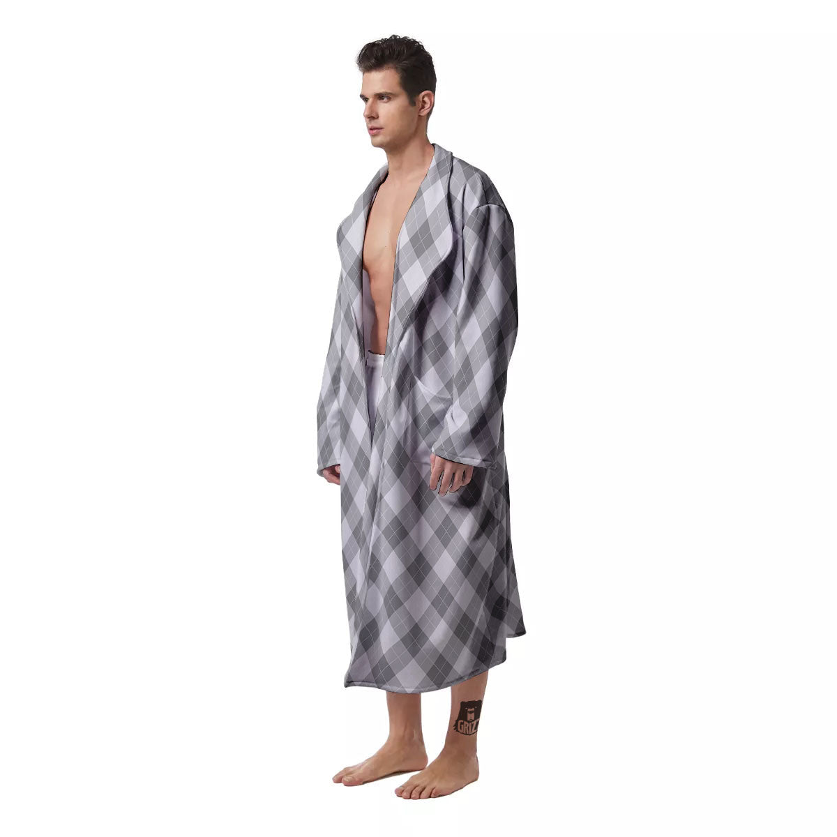 Argyle Grey Print Pattern Men's Robe-grizzshop