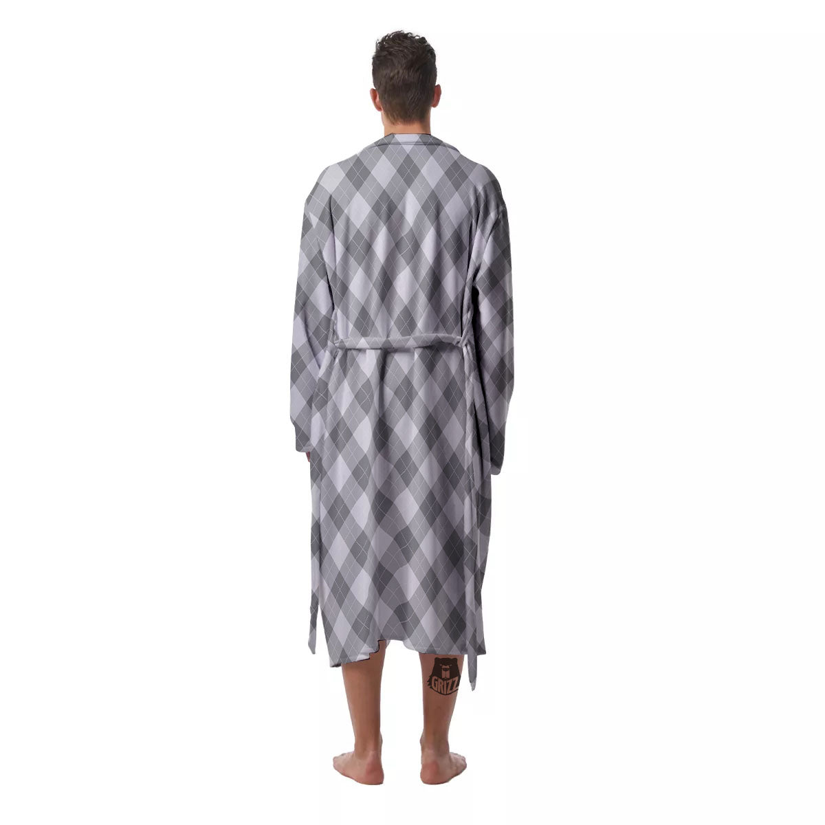 Argyle Grey Print Pattern Men's Robe-grizzshop