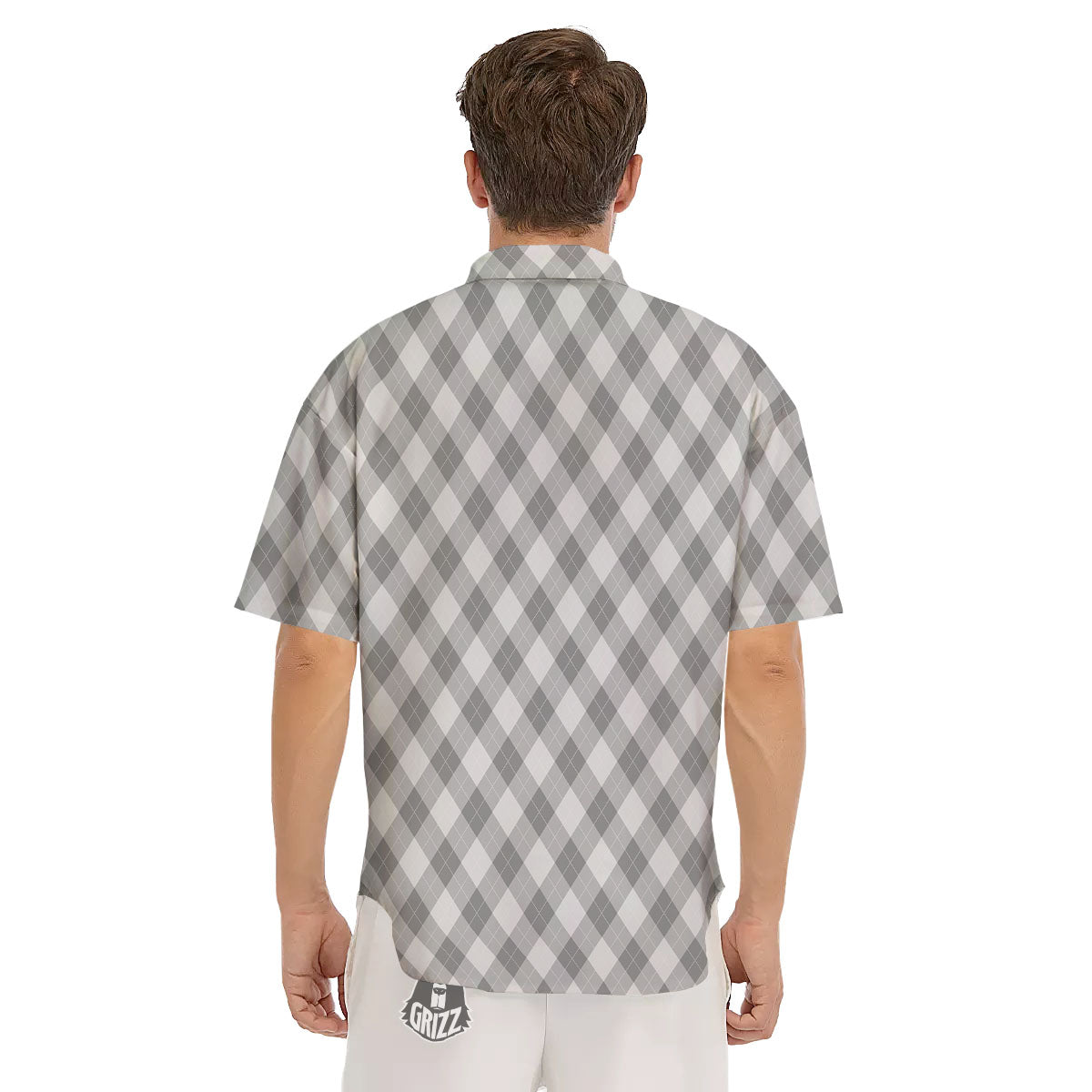 Argyle Grey Print Pattern Men's Short Sleeve Shirts-grizzshop