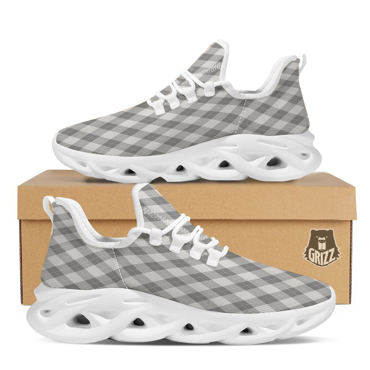 Argyle Grey Print Pattern White Running Shoes-grizzshop