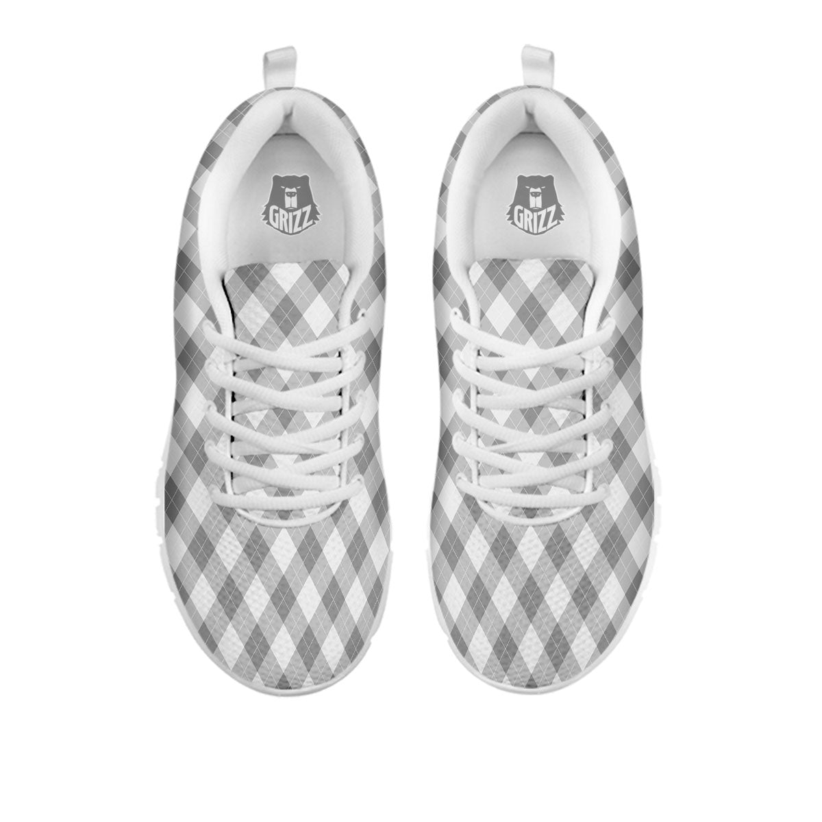 Argyle Grey Print Pattern White Sneaker-grizzshop