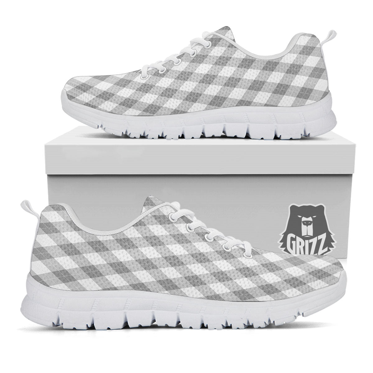 Argyle Grey Print Pattern White Sneaker-grizzshop