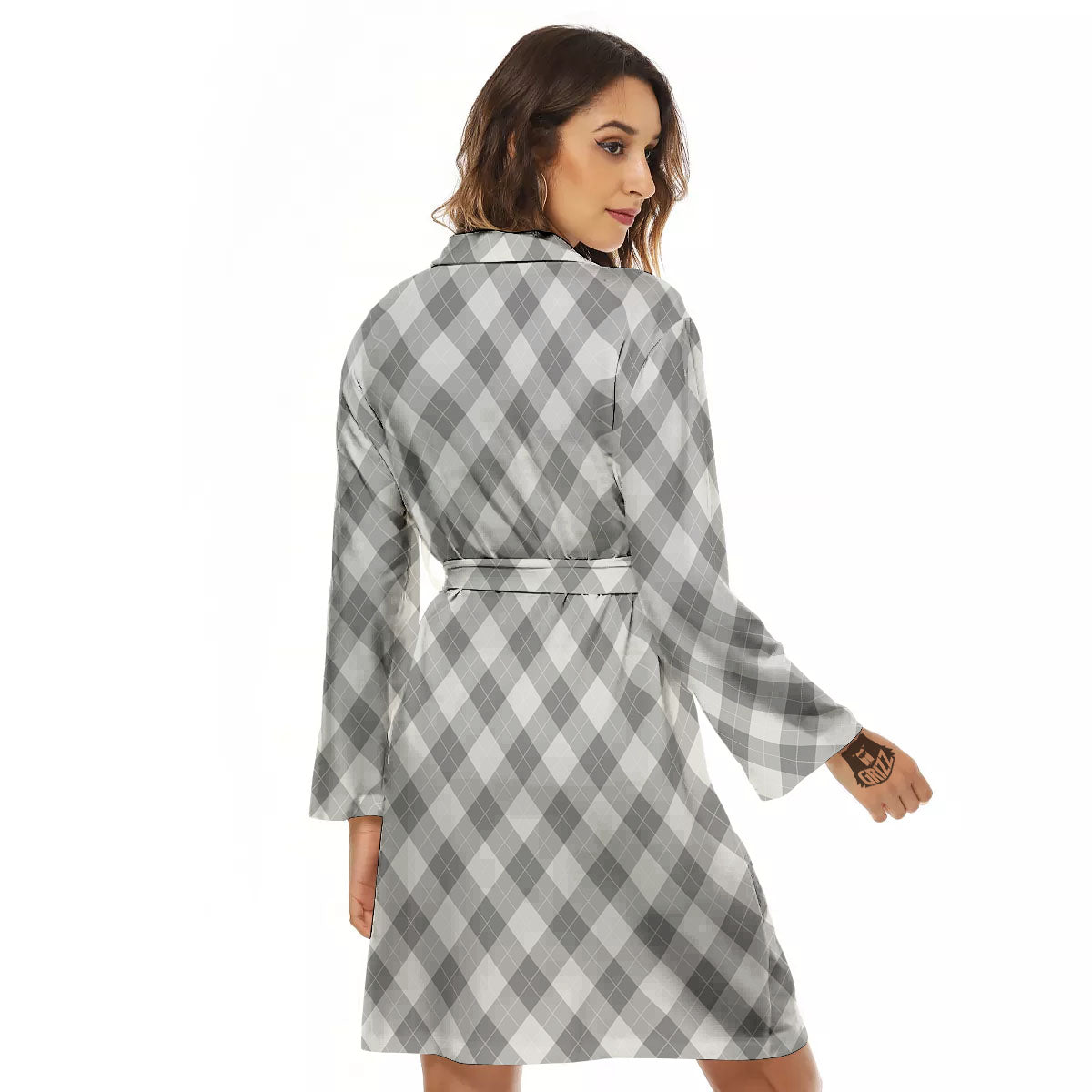 Argyle Grey Print Pattern Women's Robe-grizzshop