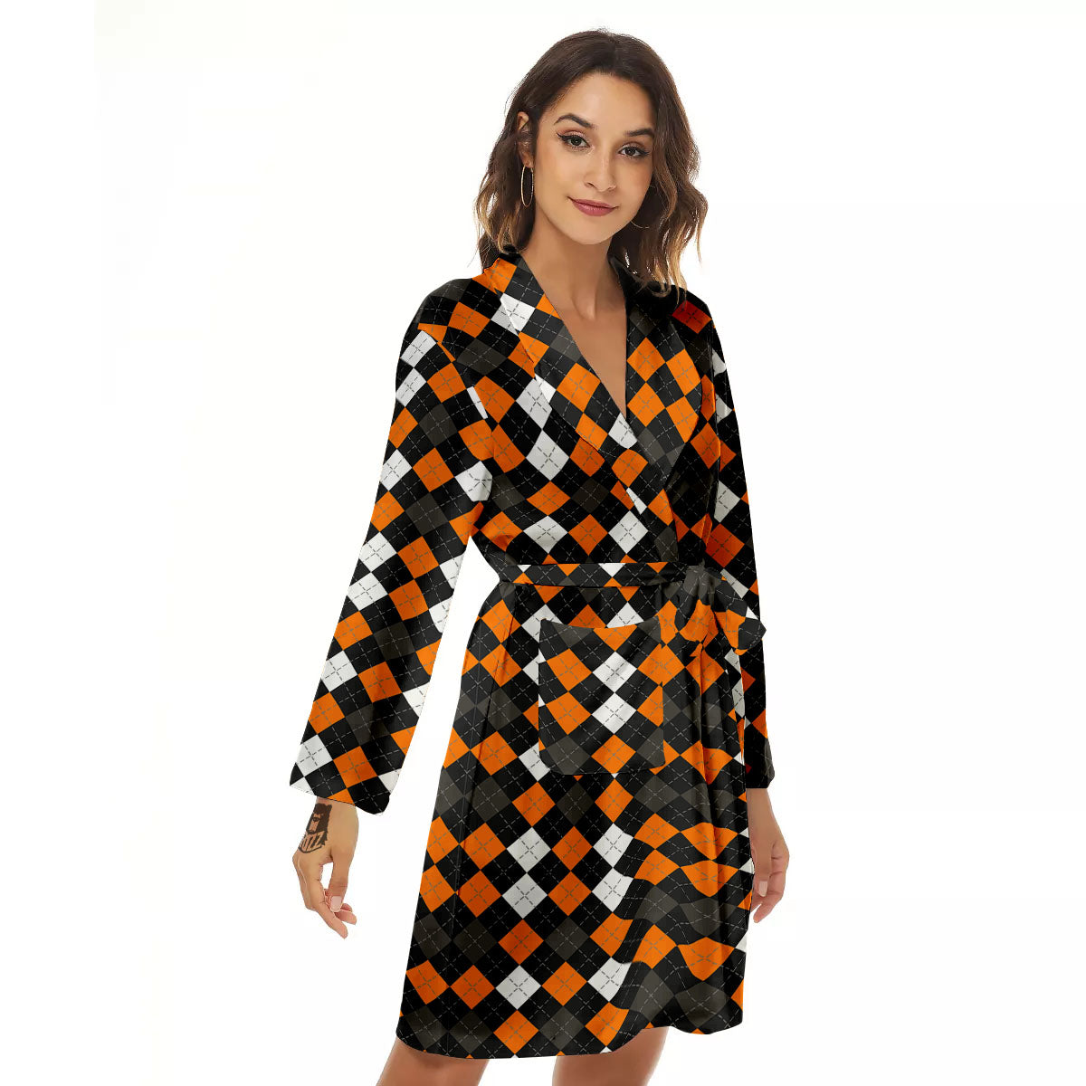 Argyle Halloween Print Pattern Women's Robe-grizzshop