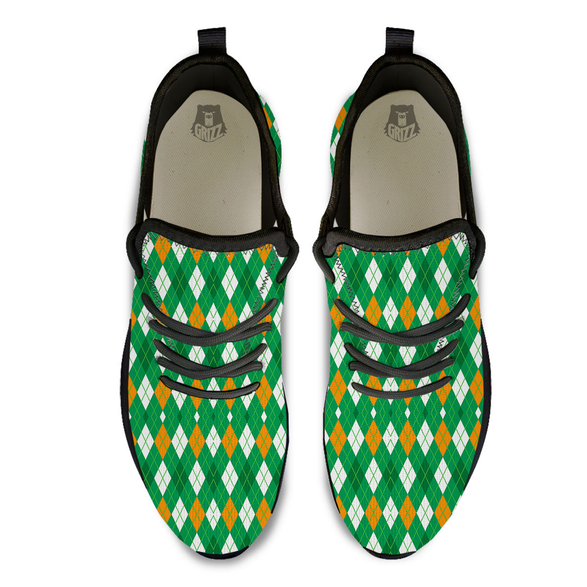 Argyle Irish Print Pattern Black Athletic Shoes-grizzshop