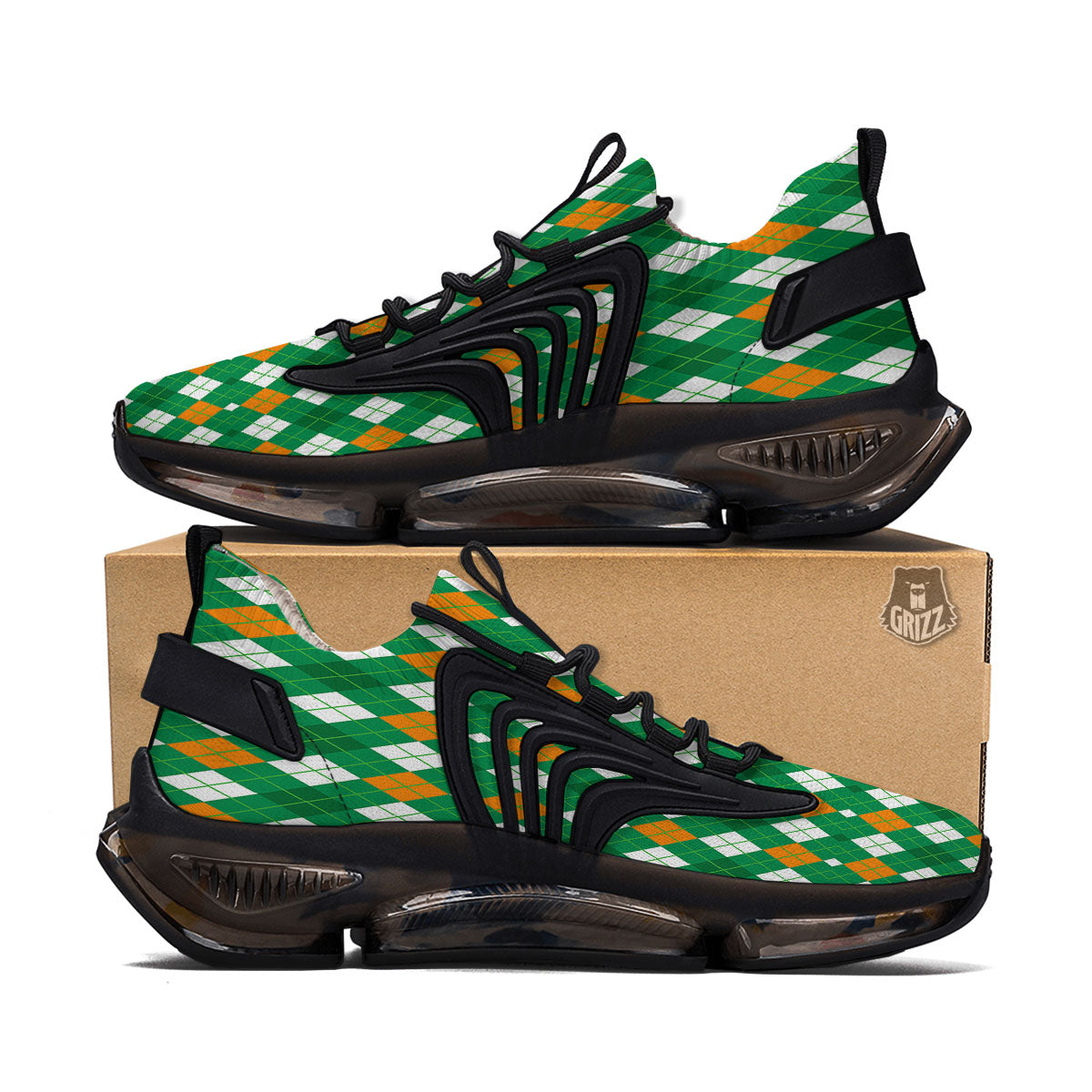 Argyle Irish Print Pattern Black Gym Shoes-grizzshop