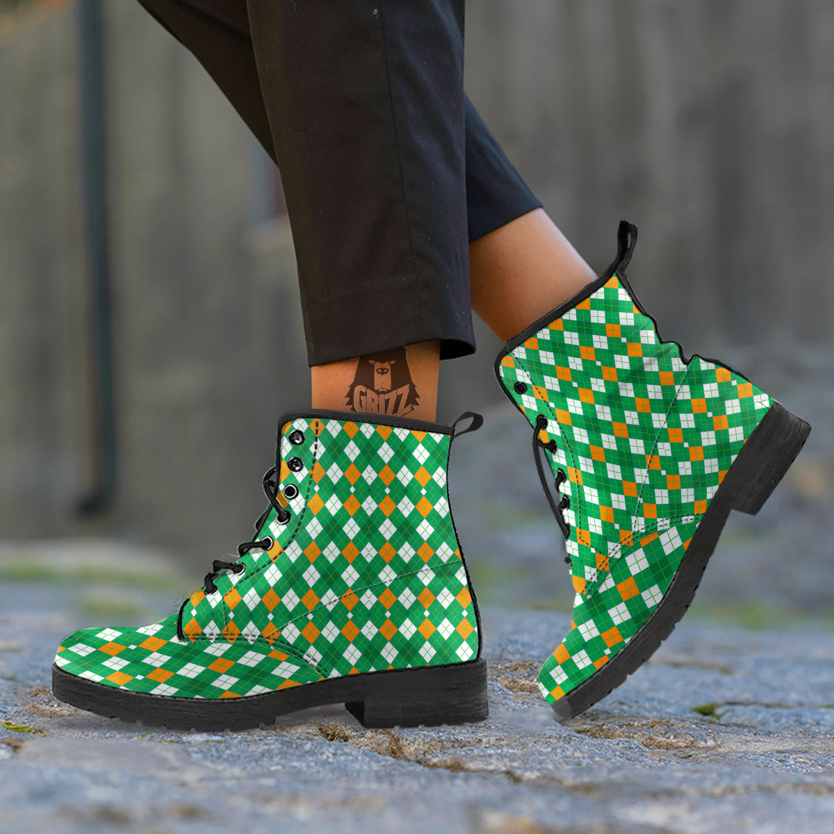 Argyle Irish Print Pattern Leather Boots-grizzshop