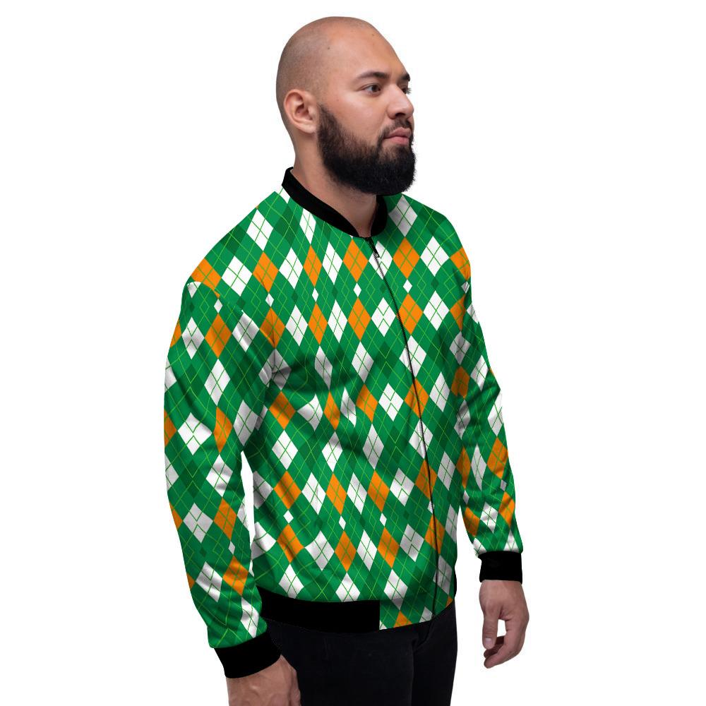 Argyle Irish Print Pattern Men's Bomber Jacket-grizzshop