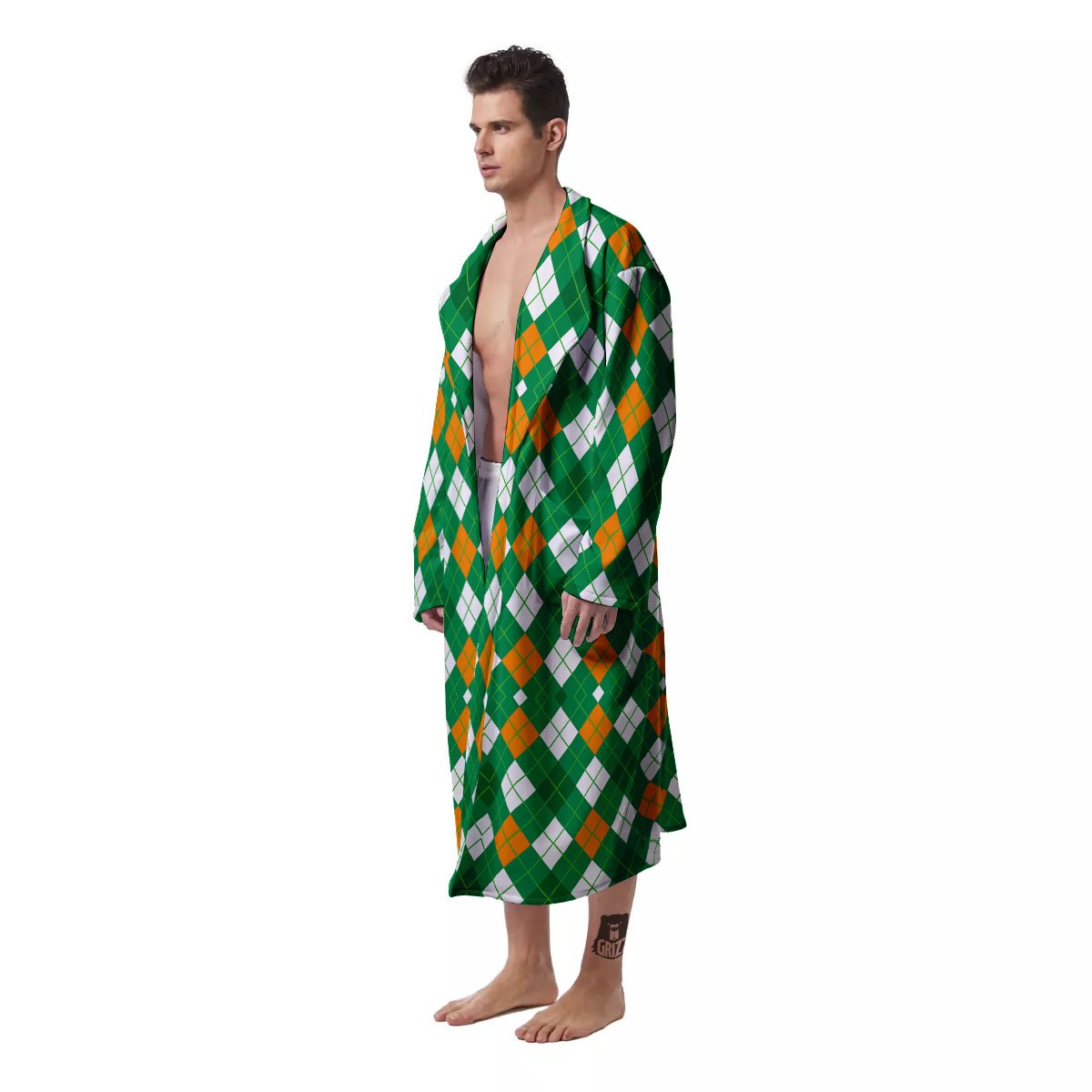 Argyle Irish Print Pattern Men's Robe-grizzshop