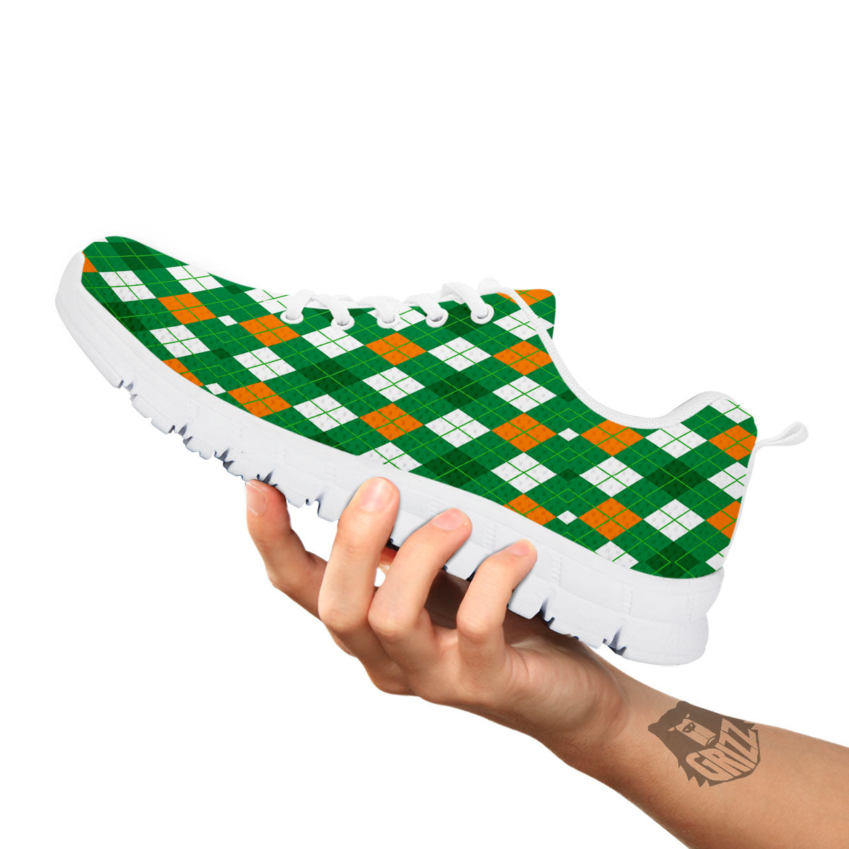 Argyle Irish Print Pattern White Sneaker-grizzshop