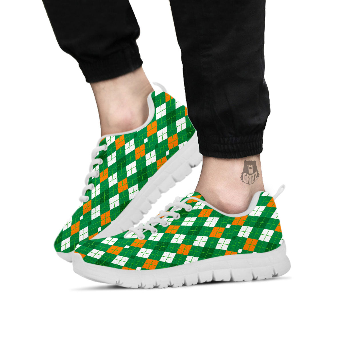 Argyle Irish Print Pattern White Sneaker-grizzshop