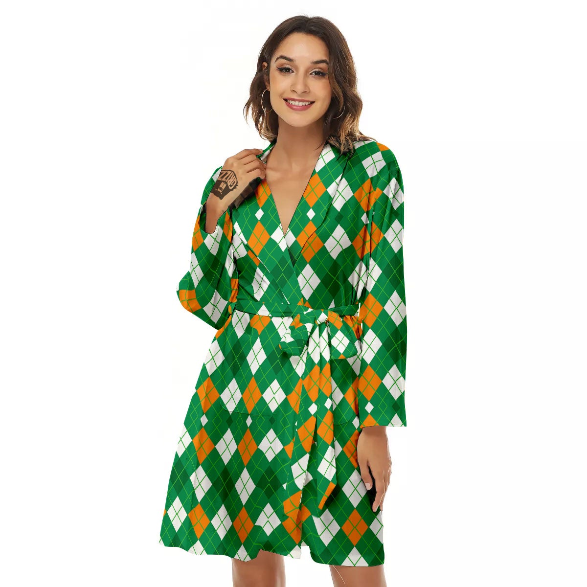 Argyle Irish Print Pattern Women's Robe-grizzshop