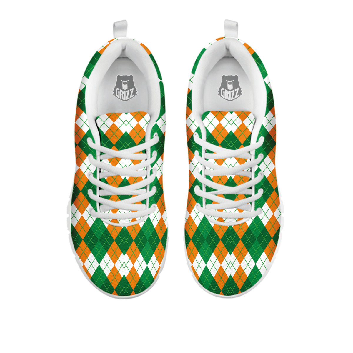 Argyle Irish Themed Print Pattern White Sneaker-grizzshop