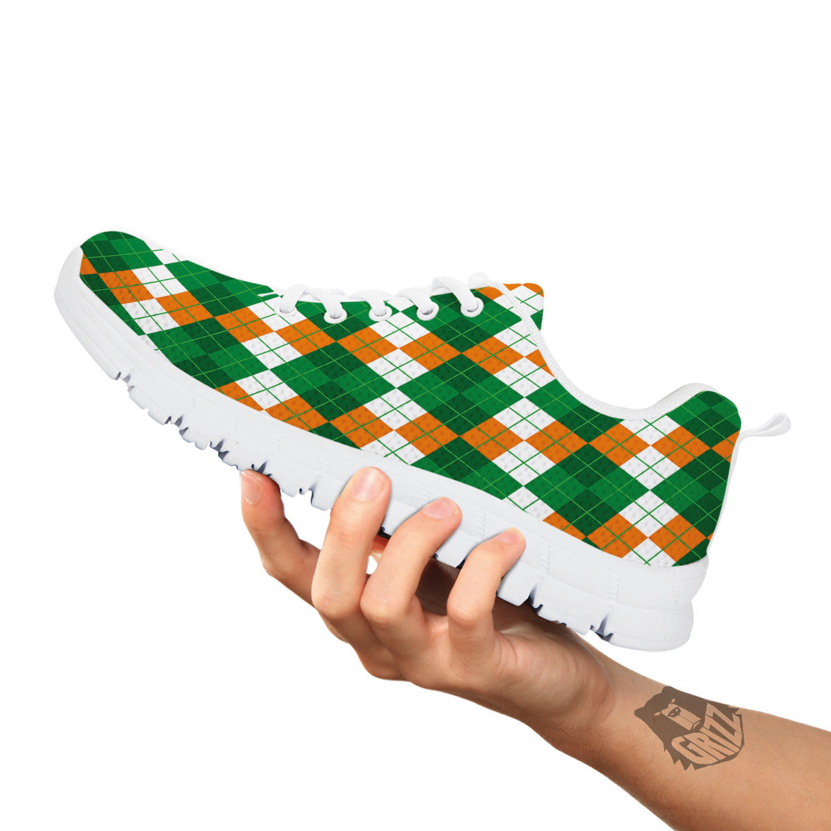 Argyle Irish Themed Print Pattern White Sneaker-grizzshop