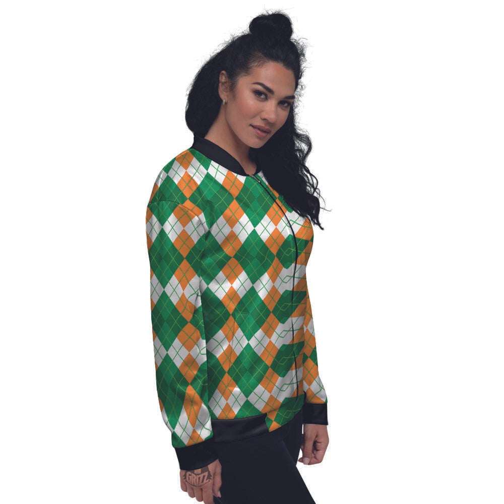 Argyle Irish Themed Print Pattern Women's Bomber Jacket-grizzshop