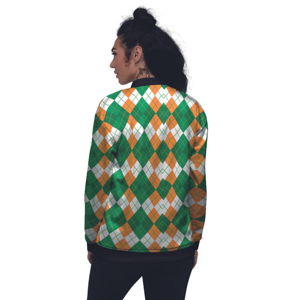 Argyle Irish Themed Print Pattern Women's Bomber Jacket-grizzshop