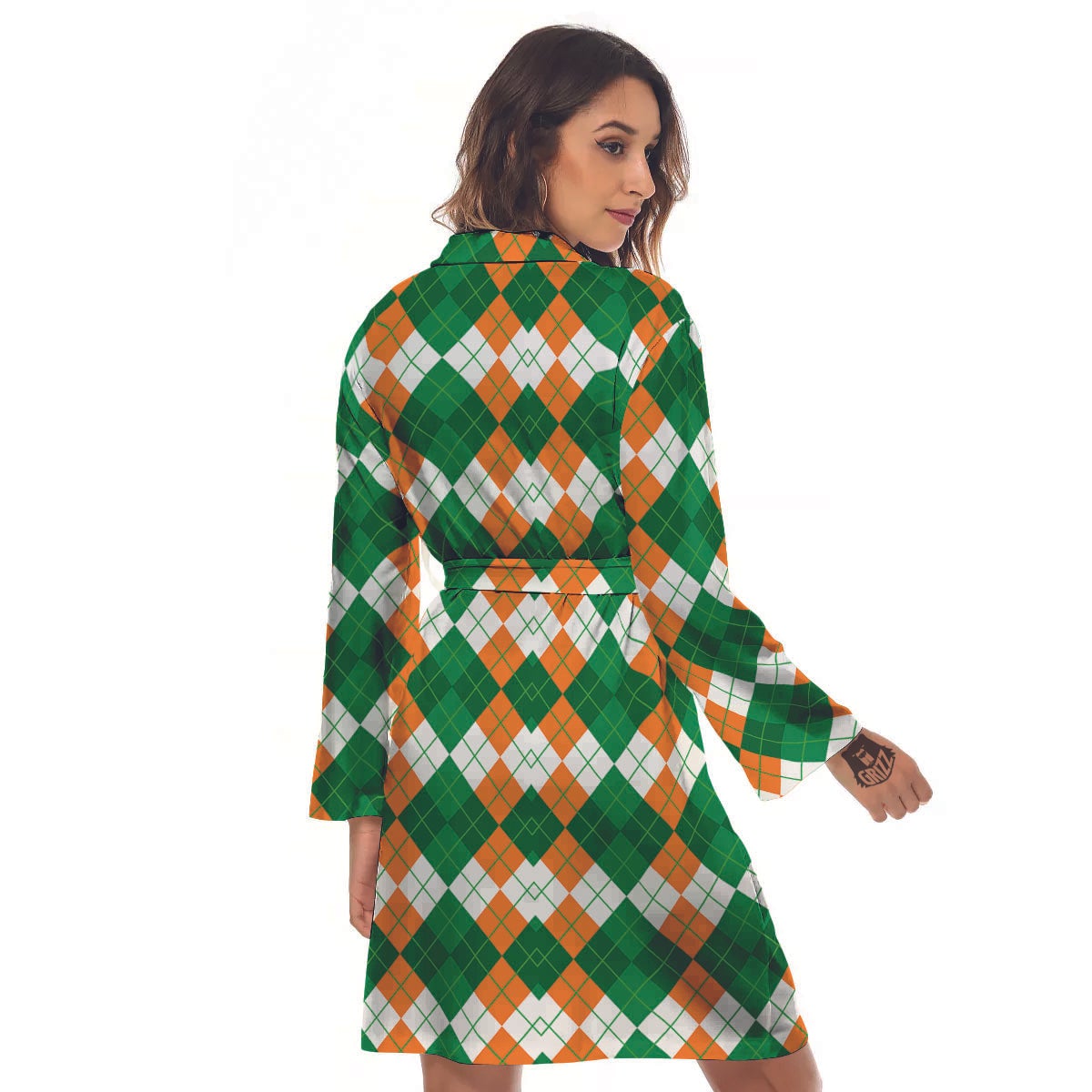 Argyle Irish Themed Print Pattern Women's Robe-grizzshop