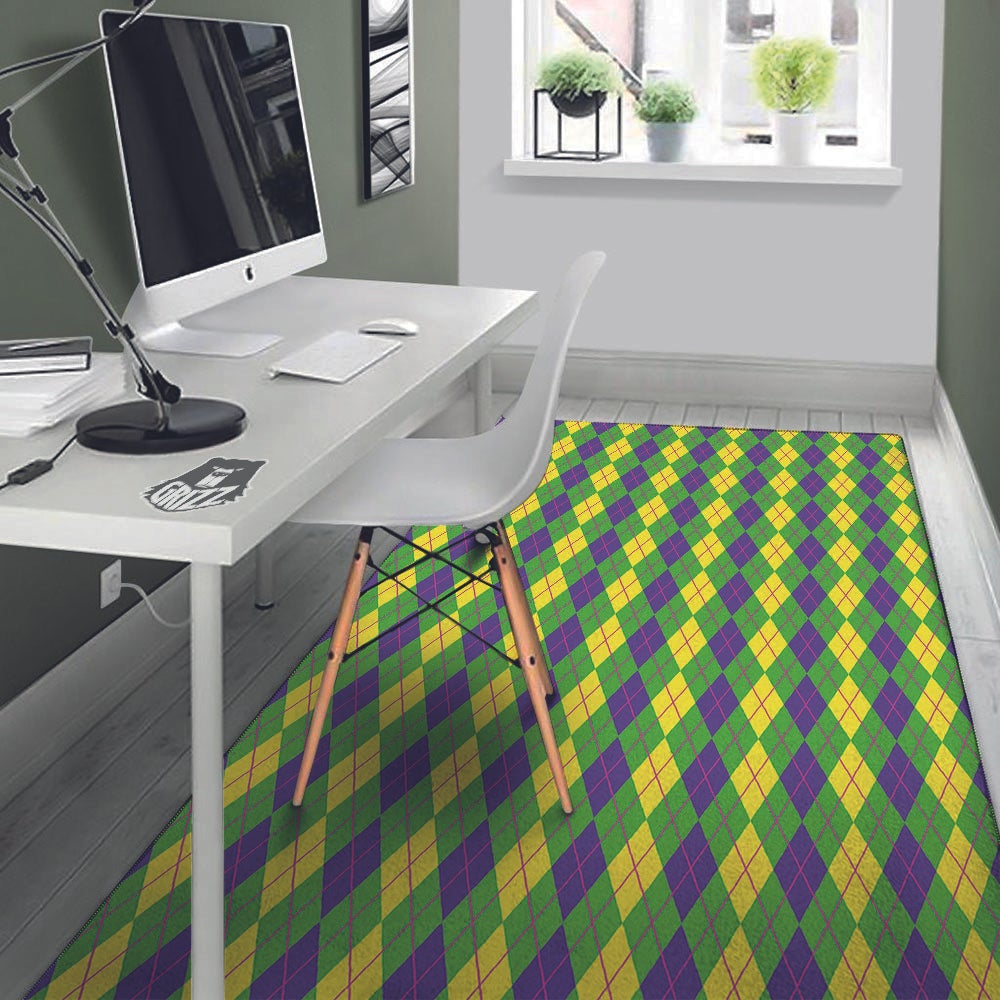 Argyle Mardi Gras Print Pattern Floor Mat-grizzshop