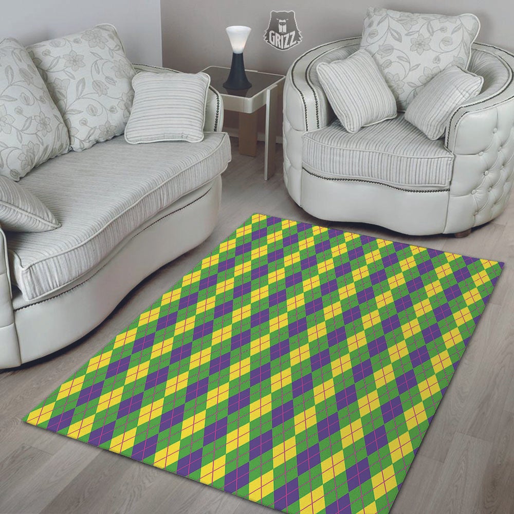 Argyle Mardi Gras Print Pattern Floor Mat-grizzshop