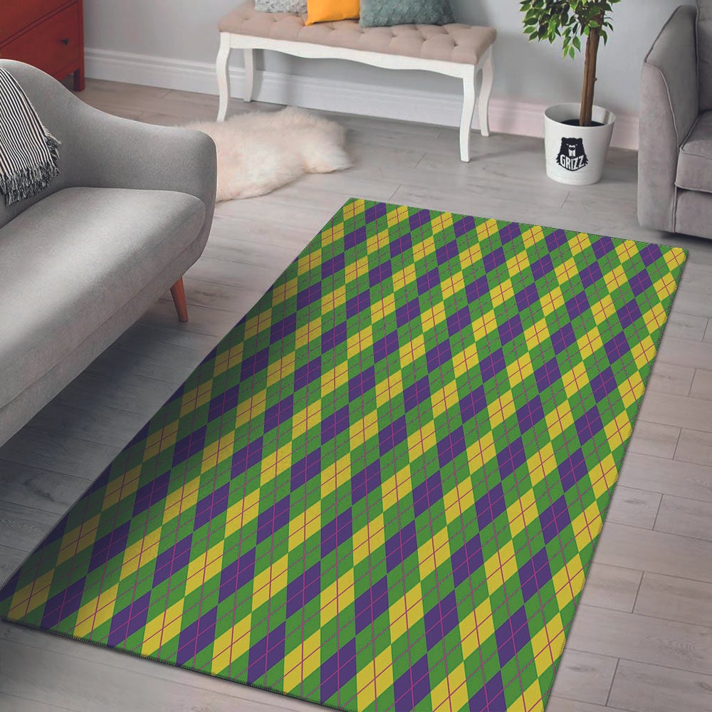 Argyle Mardi Gras Print Pattern Floor Mat-grizzshop