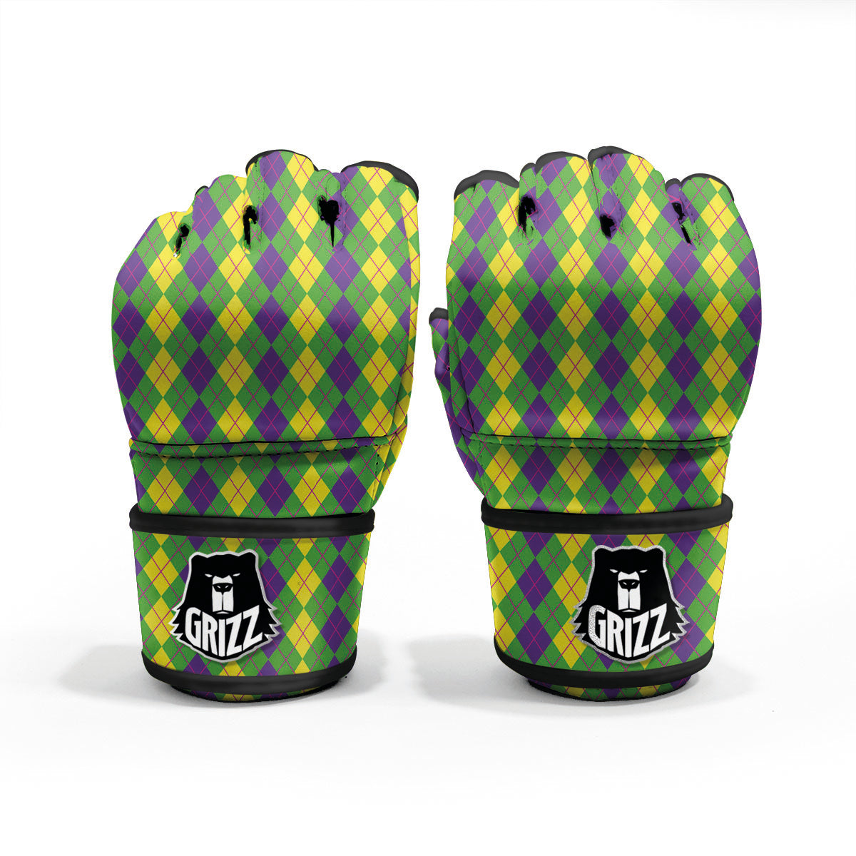 Argyle Mardi Gras Print Pattern MMA Gloves-grizzshop