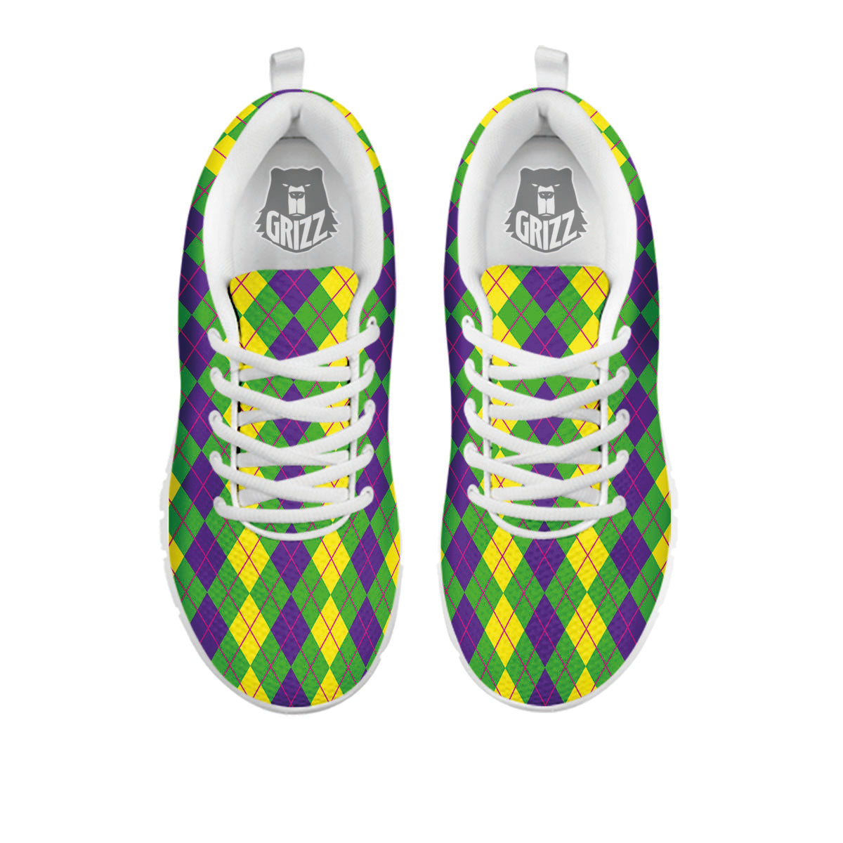 Argyle Mardi Gras Print Pattern White Sneaker-grizzshop
