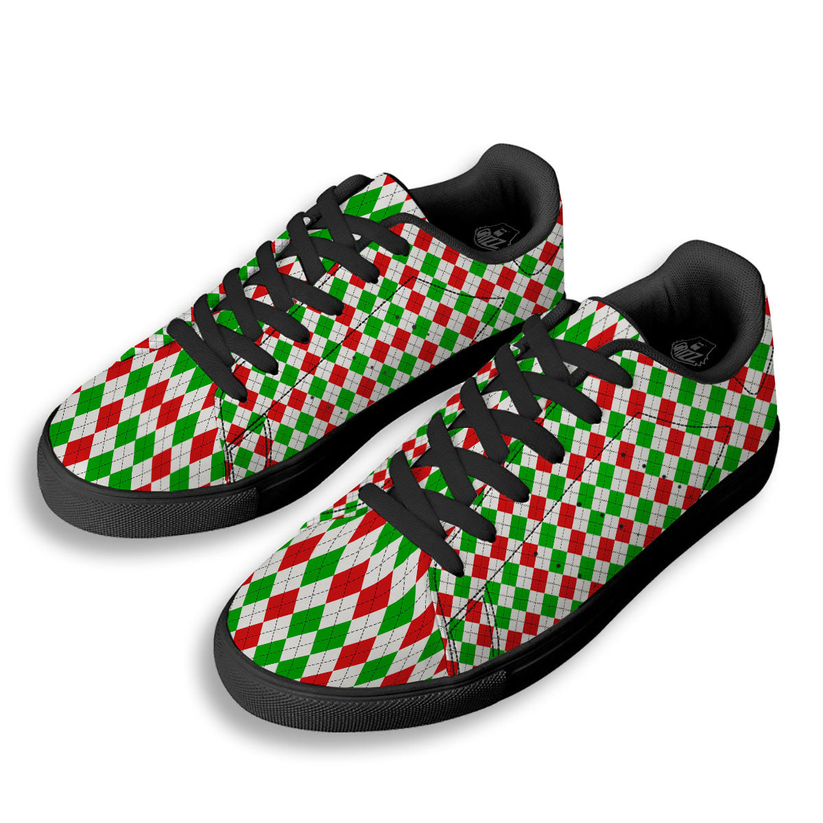 Argyle Merry Christmas Print Pattern Black Low Top Sneakers-grizzshop