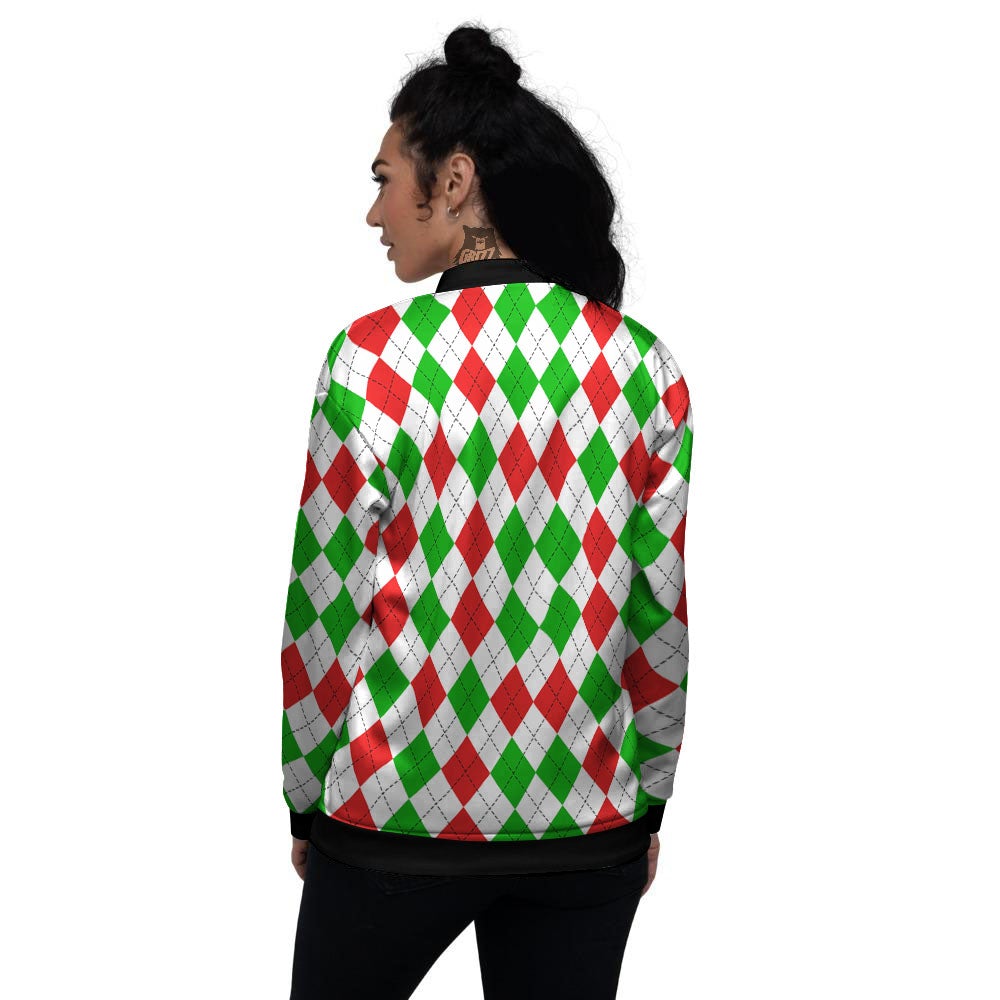 Argyle Merry Christmas Print Pattern Women's Bomber Jacket-grizzshop