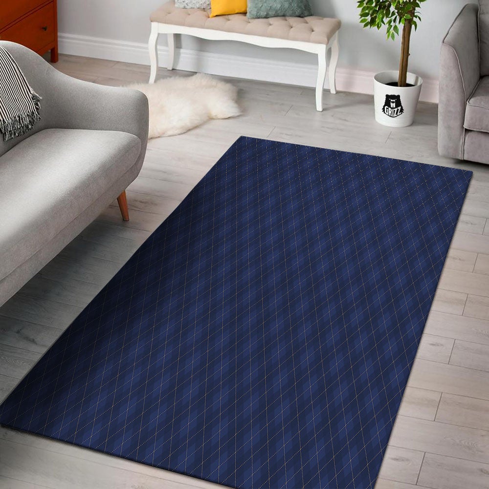 Argyle Navy Blue Print Pattern Floor Mat-grizzshop