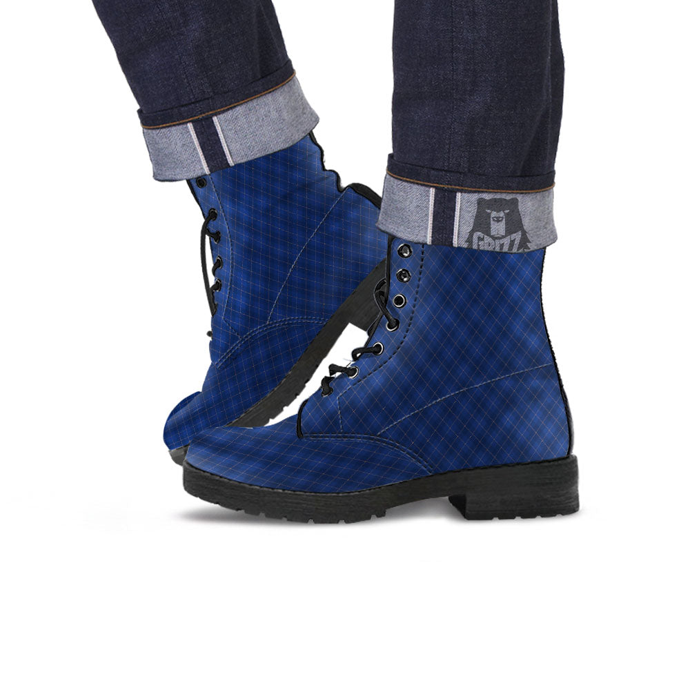 Argyle Navy Blue Print Pattern Leather Boots-grizzshop