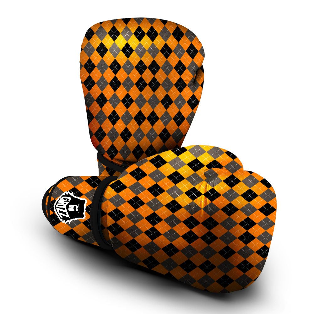 Argyle Orange And Black Print Pattern Boxing Gloves-grizzshop