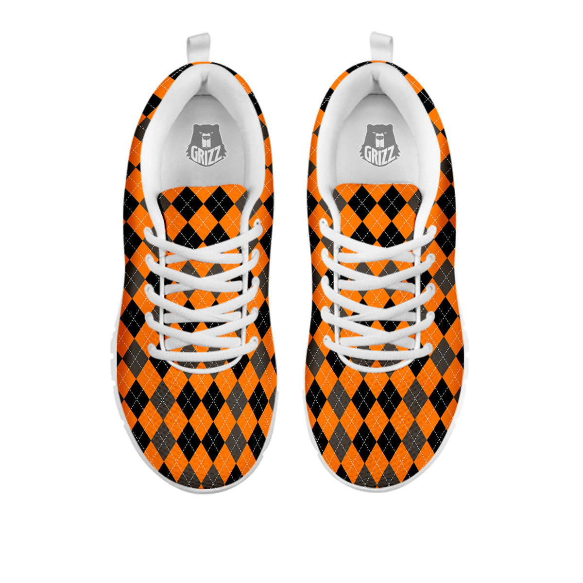 Argyle Orange And Black Print Pattern White Sneaker-grizzshop