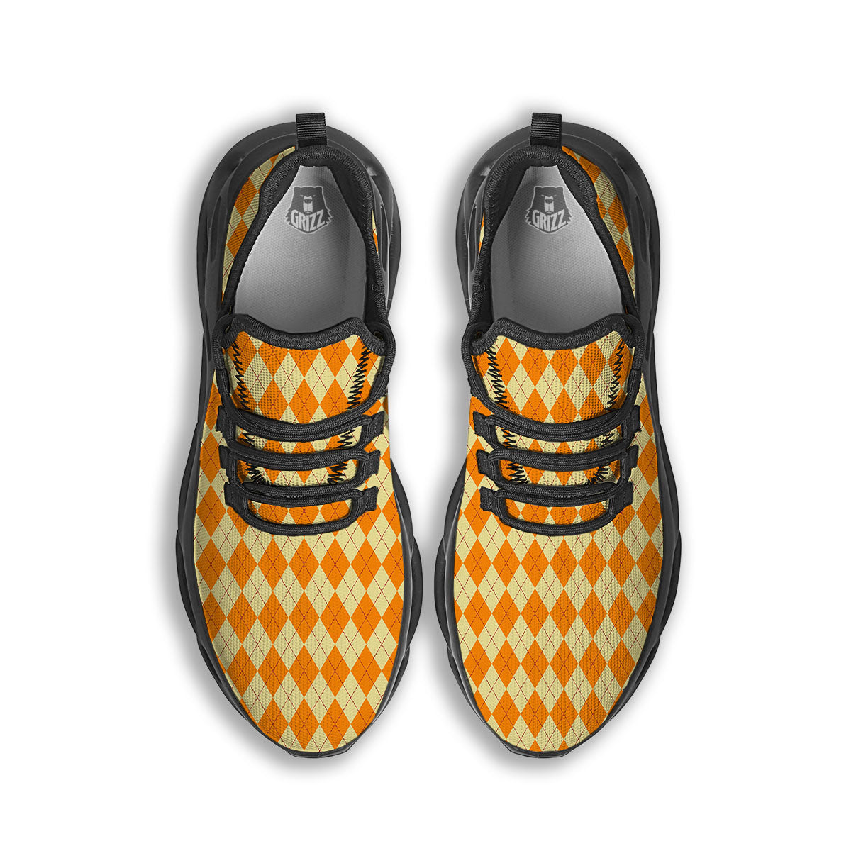 Argyle Orange Print Pattern Black Running Shoes-grizzshop