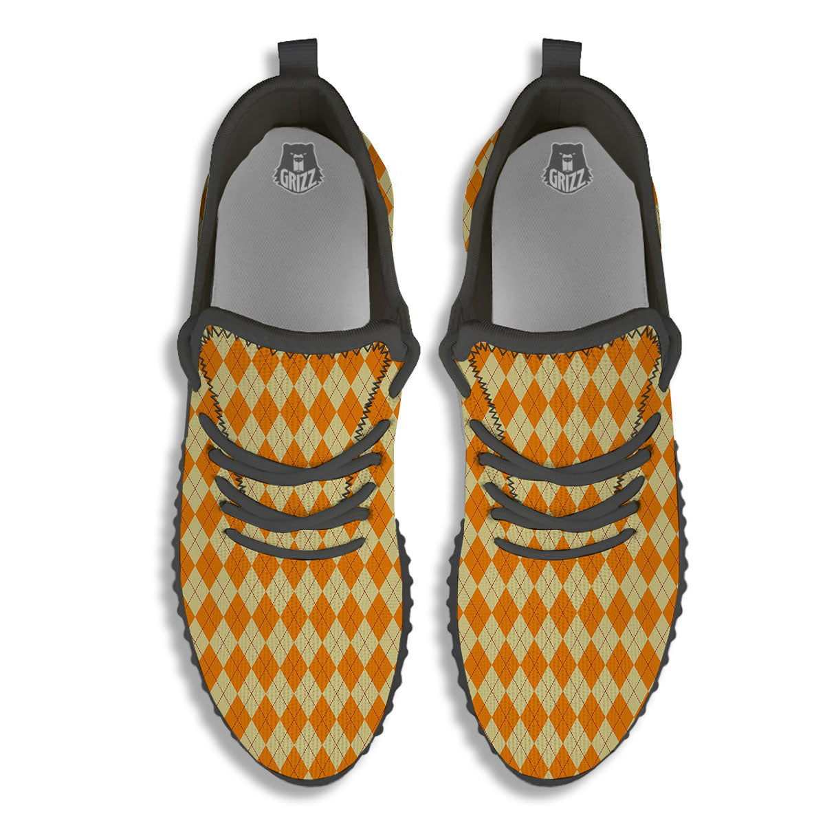Argyle Orange Print Pattern Black Walking Shoes-grizzshop
