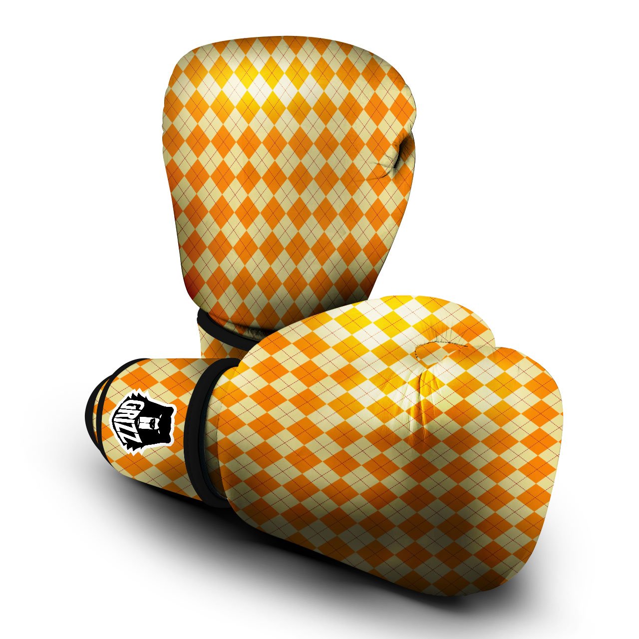 Argyle Orange Print Pattern Boxing Gloves-grizzshop