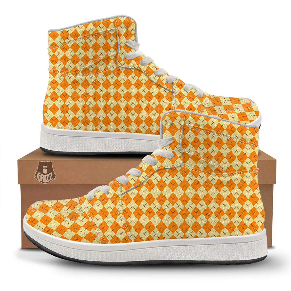Argyle Orange Print Pattern High Top Sneakers-grizzshop