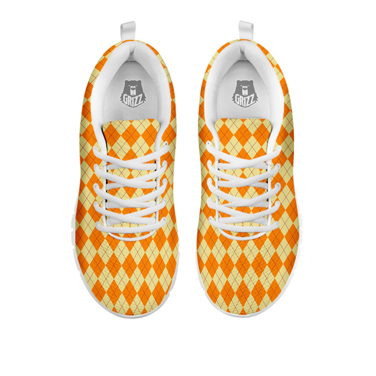 Argyle Orange Print Pattern White Sneaker-grizzshop