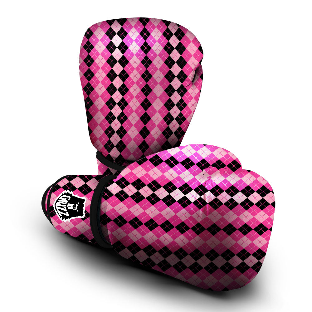 Argyle Pink And Black Print Pattern Boxing Gloves-grizzshop