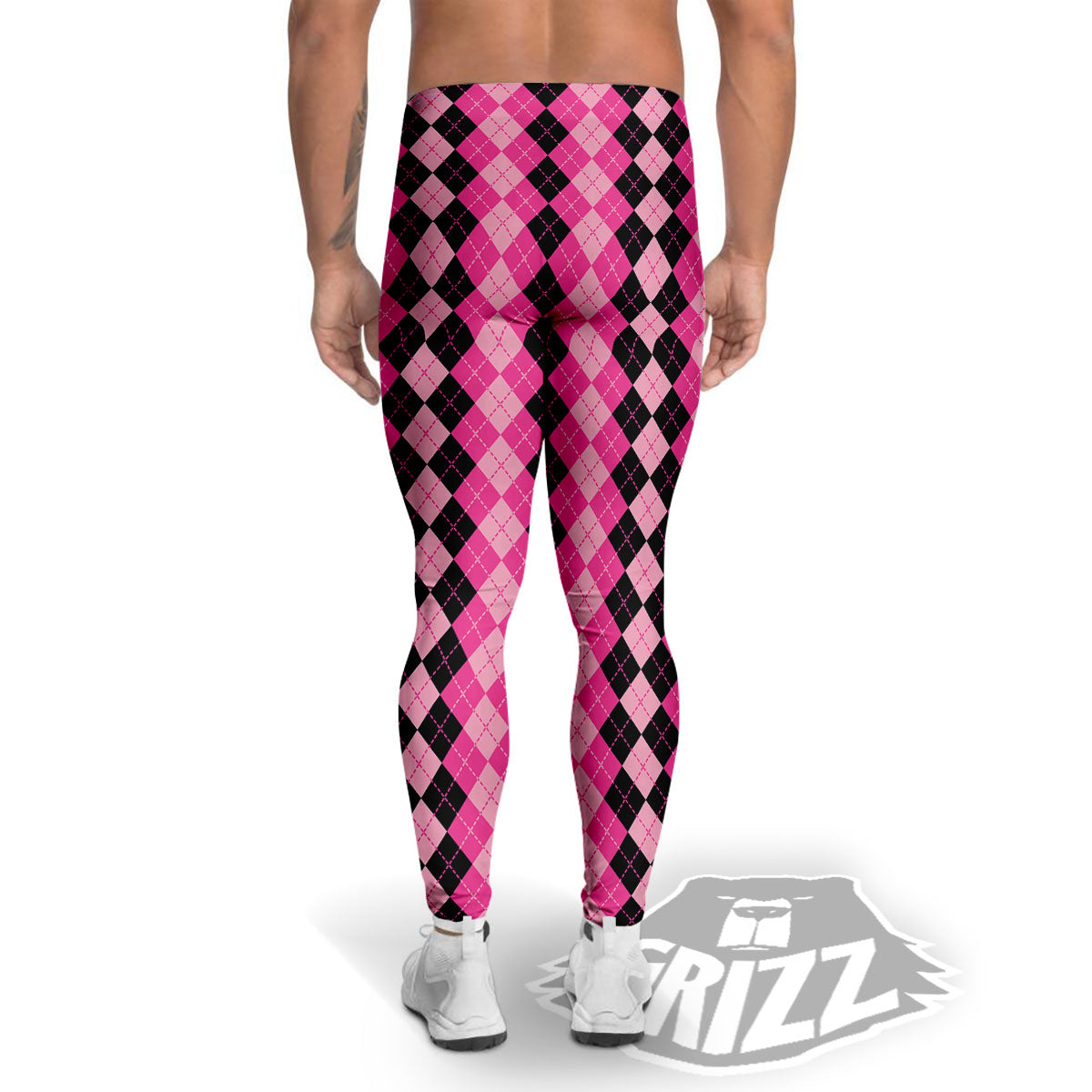 Argyle Pink And Black Print Pattern Men's Leggings-grizzshop