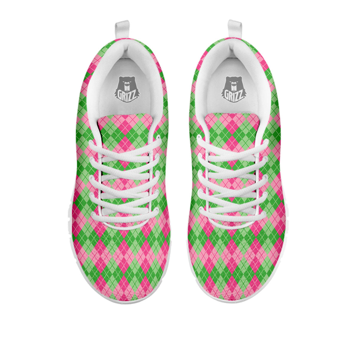 Argyle Pink And Green Print Pattern White Sneaker-grizzshop