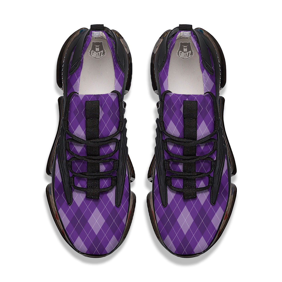 Argyle Purple Print Pattern Black Gym Shoes-grizzshop